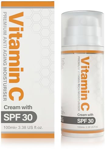Vitamin C Cream with SPF30 - (Double Size) 100ml | Made in the UK - Anti Aging Face Cream, Reduces Redness and Improves Skin Tone | Fragrance Free | Cruelty Free