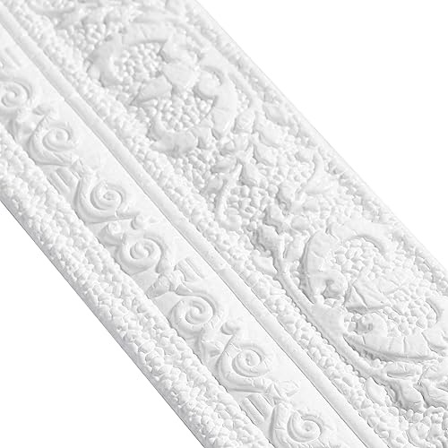 TaoBary 90 x 3 Inch Self Adhesive Flexible Foam Molding Trim Wallpaper Border 3D Sticky Decorative Wall Lines Peel and Stick Wall Baseboard Trim for Home Hotel DIY Decor(5 Roll,White)