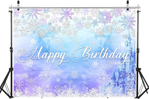 Toile de fond d'anniversaire sur le thème de la neige - Toile de fond pour décoration de fête - Bannière Up Party - 1,5 x 1 m