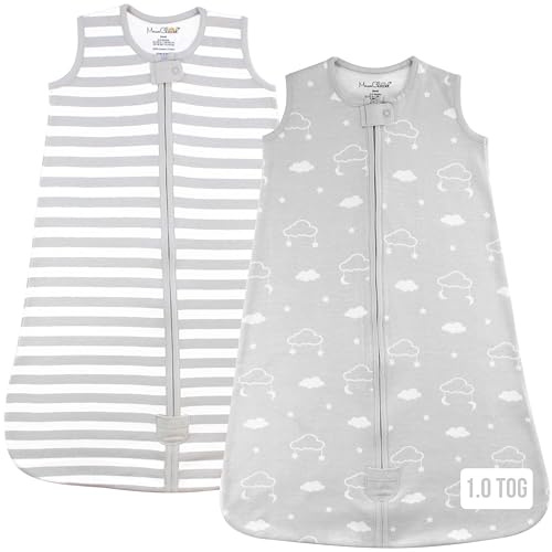 Organic Cotton Baby Sleeping Bag 1.0 TOG Wearable Blanket Sleep Sack 2-Pack