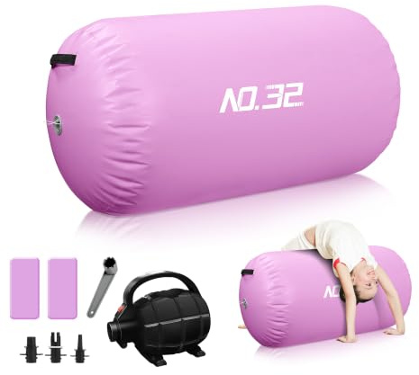 NO. 32 Inflatable Air Roller Gymnastics Tumbling Barrel 100x60CM with Electric Air Pump – Tumbling Mat for Backbend, Yoga, Gymnastics, Home & Gym, Backflip Practice, Portable Storage