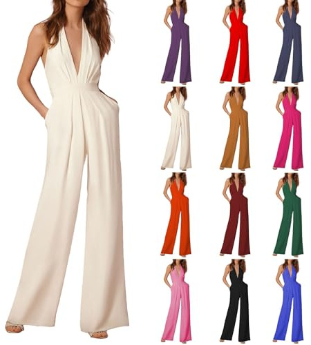Tuta Elegante Donna Cerimonia Jumpsuit Tutina Tute Larghe a Gamba Larga Tuta Lunga Abito Lungo Elegante Senza Maniche Jumpsuit Spalline Capestro Per Matrimonio, Damigella D'onore, Feste, Pantaloni