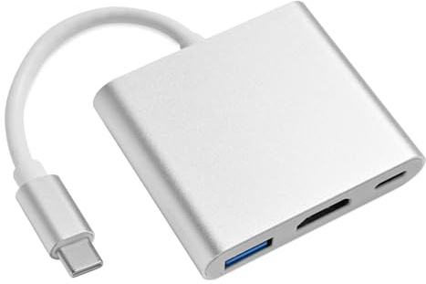 QAJOPFN Type C to HDTV Adapter, Type C to HDTV Multiport Adapter with 4K HDMI Output，3 in 1 to 4K HDMI,USB3.0 and USB C Charging Port, USB-C Digital AV Multiport Adapter for TV and Projector
