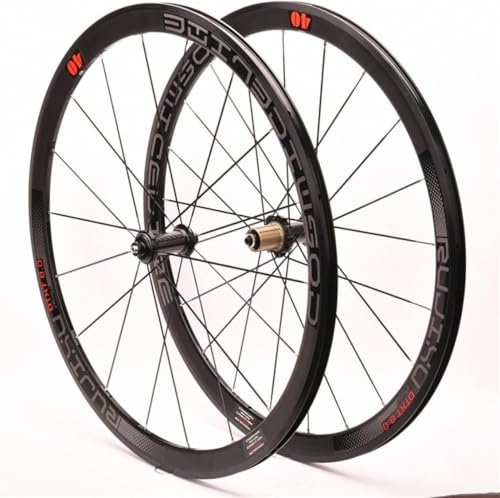 KUNYOS 700C Bicycle Front & Rear Wheel 40Mm Depth Clincher Carbon Road Bike Wheels Set V/C Brake Rim Sealed Bearing for 8 9 10 11 Speed,Black