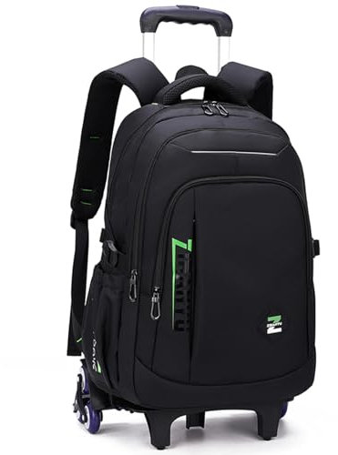 Amythe Schulrucksack Trolley für Jungen Herren Rucksack mit 6 Rädern, 30L Leichter Wasserdichter Daypack für Freizeit & Reisen, Großer Schulranzen für Jungen mit Rollen, Schwarz
