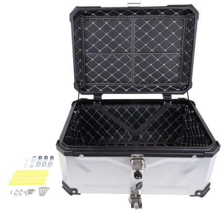 Asical Bauletto per moto, impermeabile, in alluminio, 65 l, universale, con schienali e piastra di base