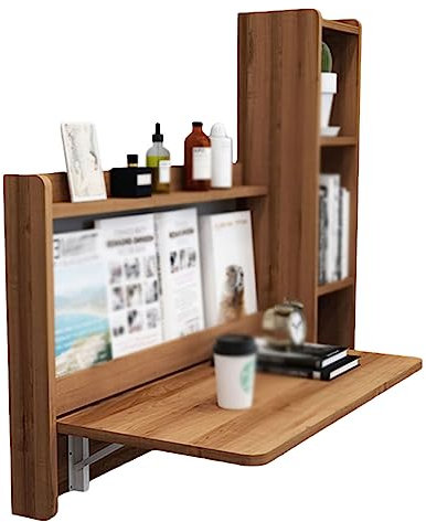 Escritorio plegable de madera para computadora portátil con estantes de almacenamiento, estación de trabajo flotante para espacios pequeños y dormitorio