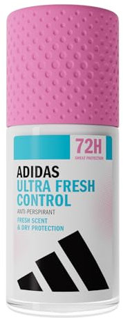 adidas Déodorant bille anti-transpirant Ultra Fresh Control pour femme, Parfum frais, Protection contre la transpiration pendant 72 heures, Doux pour la peau, Formule Vegan, 50 ml