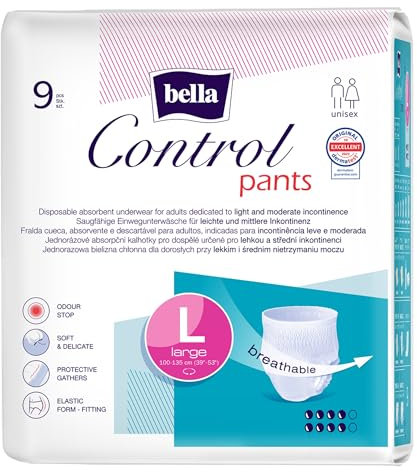 bella Control Inkontinenz Pants für Erwachsene Größe Large 9 Stück | saugfähige Einweghose für Männer und Frauen wie Unterwäsche | für leichte bis mittlere Blasenschwäche | Hüftumfang 100-135 cm