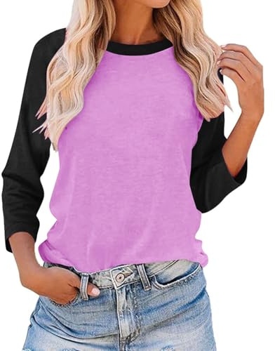 Camisetas de manga 3/4 para mujer, camisetas de béisbol con bloques de color y mangas raglán, camisetas de béisbol, camisetas casuales de ajuste holgado con cuello redondo, blusas de venta a la moda