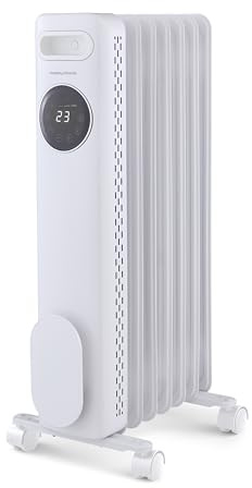 Morphy Richards HeatFlux Digital Oil Filled Radiator 1500W, Remote Control, 15m2 Coverage, Personalised Warmth, Timer, Eco Mode, Auto Switch off, Touch Panel, Cord Storage, White, 827501