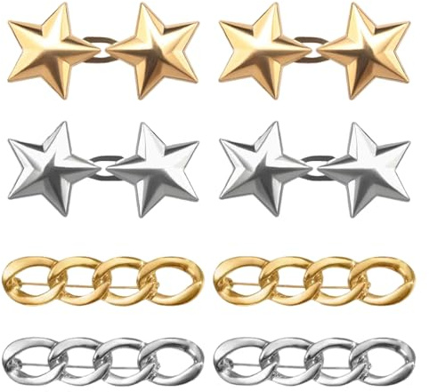 SYEYCW 8 Sets Waist Tightener Clips, Jeans Waist Tightener, Star Shape Adjustable Button Pins for Waistband, No Sewing Detachable Button Pins, for Loose Jeans Pants Skirts Clothing Sleeves Sweaters