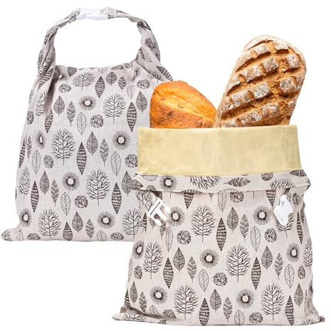 GOEDCH 2 bolsas de pan de cera de abejas: 53 x 34 cm, bolsas de algodón reutilizables de alta calidad, doble cierre, bolsas de pan grandes, bolsas de almacenamiento de cera de abejas para pan casero y