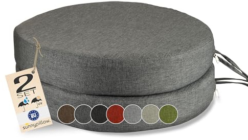 sunnypillow Set di 2 Cuscini per Sedia Rotondi Ø 40cm - Impermeabili e Resistenti ai Raggi UV - Imbottitura per Sedie/Panche - Cuscini da Seduta per Casa e Giardino - per Interni ed Esterni, Antracite