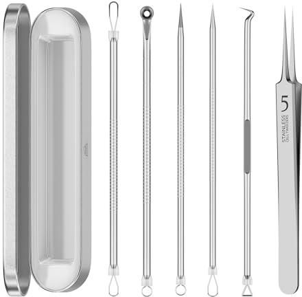 Kit de herramientas para eliminar espinillas y espinillas, 6 piezas, kit de herramientas para eliminar puntos negros con estuche de almacenamiento, kit de herramientas para limpieza profunda de la