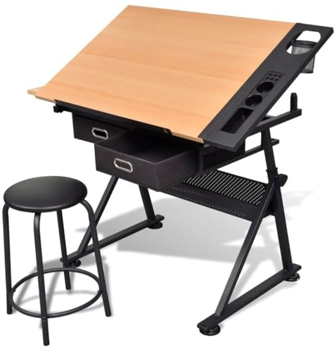 Emmtore Mesa con Tablero Inclinable y Taburete Mueble Oficina Escritorio Dibujo
