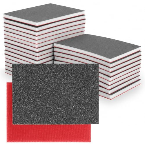 24 Piezas esponjas de Lijado, Esponja Lija y Papel de Lija húmedo y seco - Grano 80-3000 con Dorso de Felpa para Madera Metal plástico carrocería Pintura Bricolaje