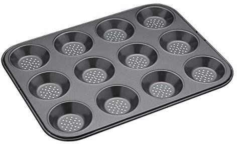 MasterClass Crusty Bake Perforated Mince Pie Baking Tray with PFOA Non Stick, 12 Hole Tart Tin, Robust 1mm Carbon Steel, 32 x 24cm (12.5 x 9.5''), Grey