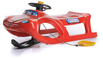 Unbekannt Schlitten Kinderschlitten Rodel aus Kunststoff mit Zugseil und Lenkung Zigi-Zet Control 2 Farben (Rot)