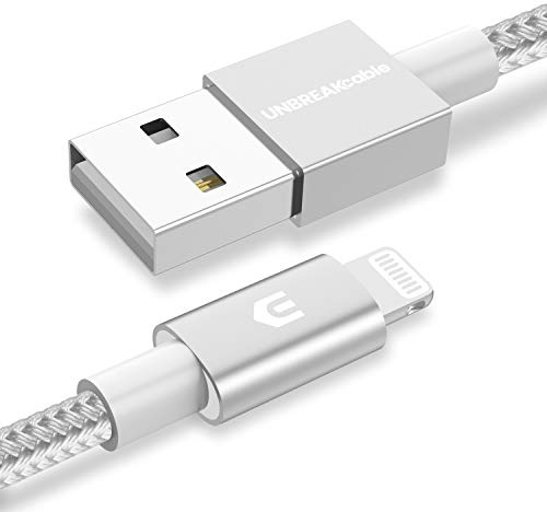 UNBREAKcable iPhone Charger Cable [Upgraded C89 Apple MFi Certified]Nylon Braided Apple Charger USB Fast Charging Lightning Cable for iPhone 11 Pro Xs Max XR X 8 7 6s 6 SE 5 5s iPad iPod-3.3ft, Silver