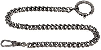 Jean Jacot Taschenuhrkette, mit Karabinerhaken und Federringverschluss, Made in Germany (Länge: ca. 30 cm, Panzerkette, angeschliffen, antikversilbert)