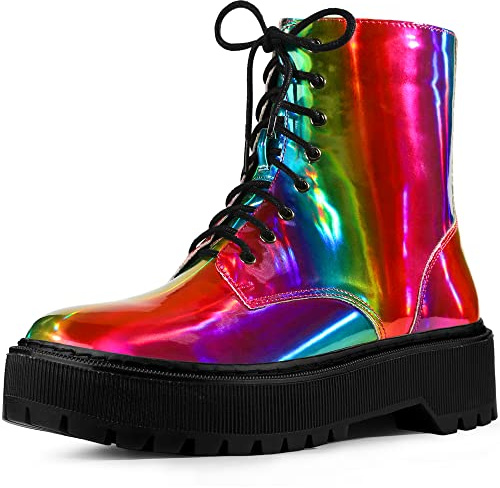 Allegra K Women's Round Toe Platform Lace Up Colorful Combat Ankle Boots Colorful 6.5 UK/Label Size 8.5 US