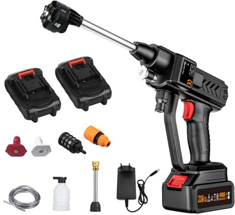 Nettoyeur Haute Pression sans Fil, Mulcort Cordless Power Washer 60Bar 150W High Power Washer Machine with Rechargeable Battery 5in1 Nozzles for Car Fence Floor Cleaning Watering