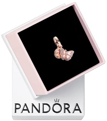 PANDORA Rosafarbener Schmetterling & Spruch Doppelter Charm-Anhänger 782555C01 Anhänger