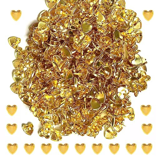 300 Stück Mini Herzförmige Brads Musterklammern Herz Metall 8MM Verschlussklammern Gold Klammern Musterbeutelklammern Bastelklammern für DIY Scrapbooking Basteln (A)