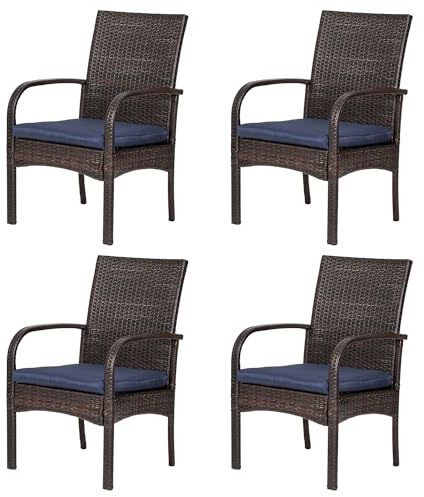 SAILARY Wicker Patio Dining Chairs Set of 4 - All Weather Outdoor Wicker Chairs with Cushion, 350 lb Weight Capacity Patio Chairs for Outdoor Table, Brown PE Rattan for Backyard, Porch, Garden