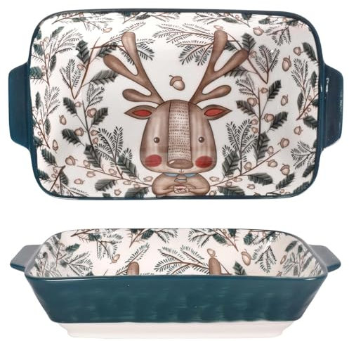 Teglia da Forno Pirofila Ceramica Rettangolare, con Manici in Ceramica, per Lasagne, Torte, Casseruole, Tapas