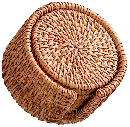 Amosfun 3 Sätze Untersetzer aus Rattan geflochtene Schalenmatten Tischset aus Maisschalengeflecht tassenstövchen untersetzer schallplatten couchtisch esstisch Untersetzer verdicken Khaki