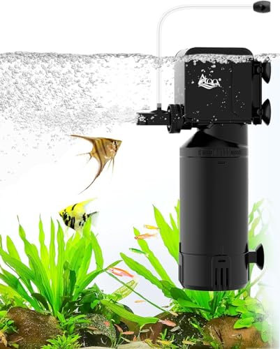 AQQA Fish Tank Filter, 1000L/h Strong Flow Aquarium Filter, Ultra Quiet Adjustable Fish Tank Filter Pump for 150-300L Tank