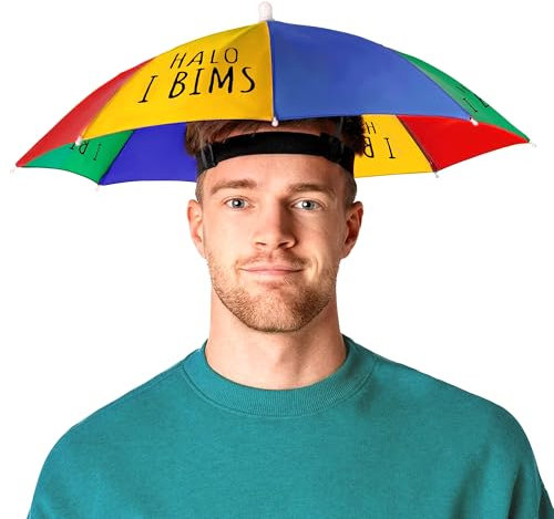 Regenschirmhut für Partys, Malle & Outdoor – Lustiger Sonnenschirmhut für Kopf, Regen- & Sonnenschutz, ideal für Karneval | Fasching | Festival | Malle & Outdooraktivitäten - Einheitsgröße