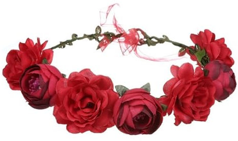 Heanvmyss Couronne de Fleur,Cheveux Boheme Couronne de Rose,Wedding Floral Guirlande Couronne Demoiselle,Fleur Bandeau Réglable pour Femmes Filles Party Festival Beach Travle Mariage(Rouge)