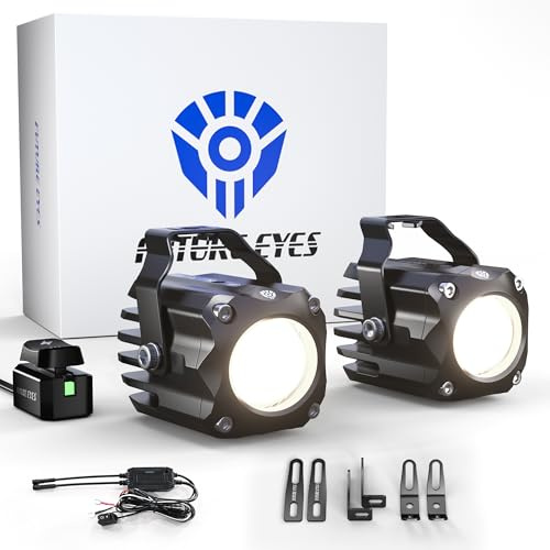 Future Eyes Fari LED Moto Kit, 60W Fari Ausiliari per motocicletta con Luce Alta/Bassa, Fendinebbia Impermeabile in Alluminio CNC, Luci Supplementari per Moto per Passeggiate Notturne