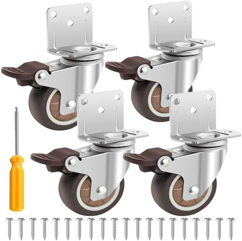 SupRovare Ruedas para muebles con freno, juego de 4 ruedas de 50 mm, para cargas pesadas, en forma de L, ruedas silenciosas para muebles, ruedas giratorias con freno