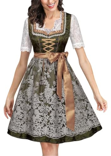 Dirndl for women, long, traditional dress, women's green dirndl dress including dirndl blouse, lace apron, 3-piece traditional dress, dirndl dresses, Bavarian costume fashion, dirndl complete sets for