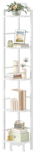 HOOBRO Scaffale Angolare a 5 Ripiani, Libreria Verticale da Angolo, Libreria Scaffale per Soggiorno, Camera da Letto, Studio, Cucina, Bianco EWW100CJ01