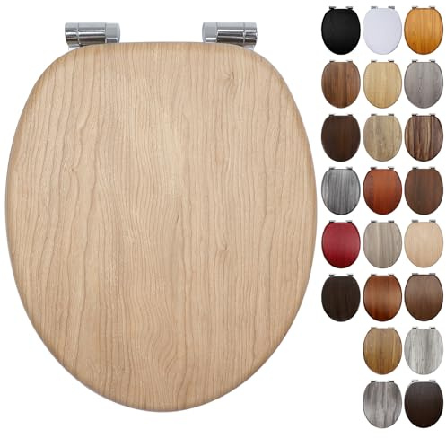 Fanmitrk Lunette de toilette en bois avec charnières solides réglables à fermeture douce, sièges de toilette ovales en bois MDF (JHE100-1-01)
