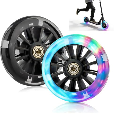 SKIKHN Ruedas de Repuesto para Scooter,2 Piezas Ruedas Luminosas para Patinete,Ruedas de Repuesto de 120 mm con Abec-7 Rodamientos de Bolas,Silenciosas,Duraderas,Adecuado para Scooters Negro