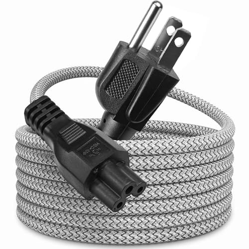 upHere 10FT (3M) Nylon Braided Laptop AC Power Cord,18AWG Heavy Duty 3 Prong Extension Cable,UL Listed NEMA 5-15P to IEC 320 C5 Connector,Replacement Power Cable for Laptop Chargers,Monitors,Printers