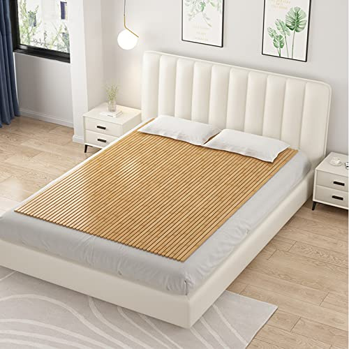 Anpassningsbar bambu upprullningsbar fjädermadrass och vikbar trä sängbas (170 x 190 cm) – bärbart platsbesparande sängstöd för enkel förvaring och resor