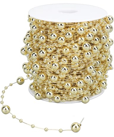 Cryfokt Pearl Bead Chain Elegant Konstgjord Pärlsträng för Bröllopsdekorationer, Fester och Heminredning, 30 M Rulle, 8 Mm och 3 Mm Storlekar (Guld)