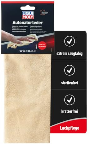 LIQUI MOLY Autonaturleder, Art.-Nr. 1596 I 1 x trangegerbtes Echtleder Autoleder zum streifenfreien Trocknen von Autos, Glas, Chrom und Lack I Auto- und Fensterleder I Saugfähig & kratzerfrei