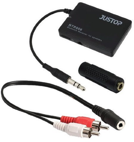 JUSTOP BTR006 Bluetooth Wireless Stereo Audio Receiver With 3.5MM Jack, Universal Adapter For Speakers, Built-in Rechargable Battery, Audio Cable And 3.5mm Jack Joiner Adapter