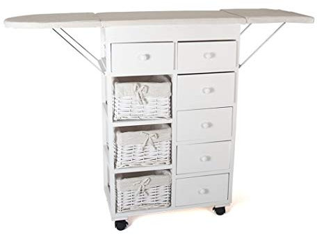 DonRegaloWeb DRW Mobile da Stiro Doppio Pieghevole in Legno, Bianco, 122,50 x 30,00 x 83,50 cm