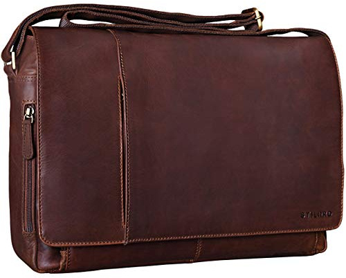 STILORD Elias Echtleder Umhängetasche 15.6 Zoll - der verbesserte Klassiker - Vintage Lifestyle 2.0 Farbe:Cognac - Dunkelbraun