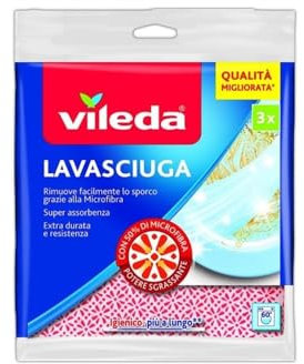 Vileda 139193 Lavasciuga, Panno Multiuso Con Odor Stop e Speciali Rilievi Pulenti, Ideali Per Rimuovere Lo Sporco Da Piatti e Stoviglie