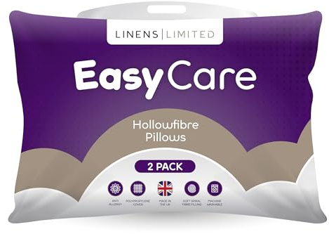 Linens Limited - Soft Pillows 2 Pack, Made in the UK, Easy Care, Soft and Firm with Orthopedic Support, Hypoallergenic Polypropylene Hollowfibre, Machine Washable (White)